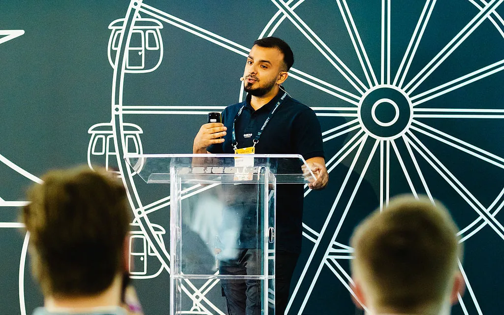Ramial Aqeel speaking at the Performance Marketing Conference in Manchester